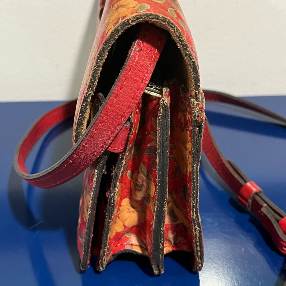Patricia Nash Red Floral Bellizzi XBody Organizer Leather Purse Bag Rosso Fiore - Picture 5 of 9